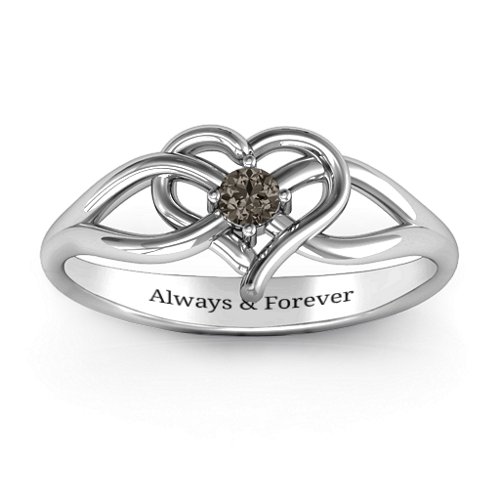 Everlasting Elegance Interwoven Heart Ring – Sterling Silver with Smokey Quartz