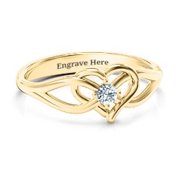 Everlasting Elegance Interwoven Heart Ring in 10K Solid Yellow Gold with Cubic Zirconia, Amethyst Premium Zirconia, Red Premium Zirconia, and Amethyst