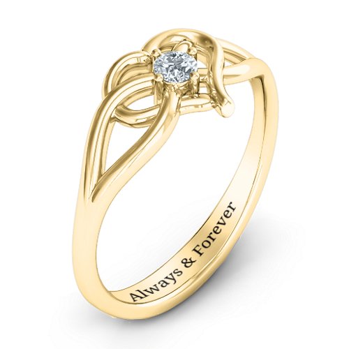 Everlasting Elegance Interwoven Heart Ring – 10K Yellow Gold with Cubic Zirconia