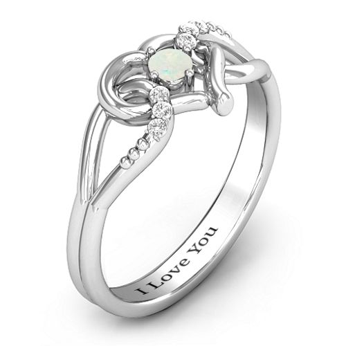 You Have My Heart Ring with Accents – Sterling Silver with Opal and White Premium Zirconia