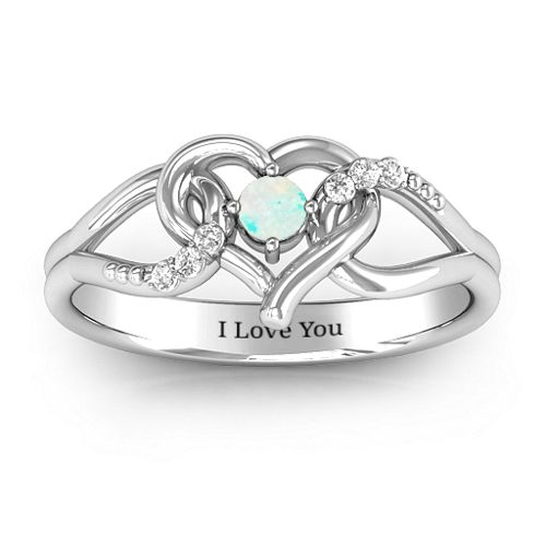 You Have My Heart Ring with Accents – Sterling Silver with Opal and White Premium Zirconia