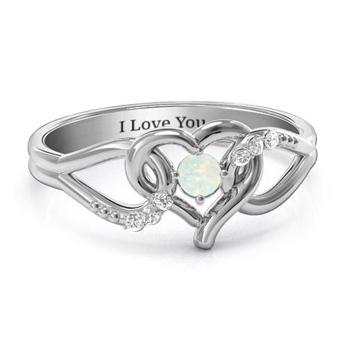 You Have My Heart Ring with Accents – Sterling Silver with Opal and White Premium Zirconia