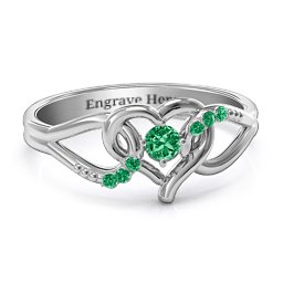 You Have My Heart Ring with Accents in 925 Sterling Silver with Emerald and Green Premium Zirconia