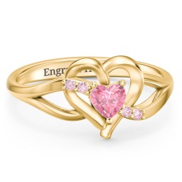 Infinity and Heart Birthstone Ring with Accents in 18K Gold Plated Silver with Pink Tourmaline and Fancy Pink Premium Zirconia