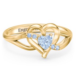 Infinity and Heart Birthstone Ring with Accents in 18K Gold Plated Silver with Aquamarine and Fancy Blue Premium Zirconia