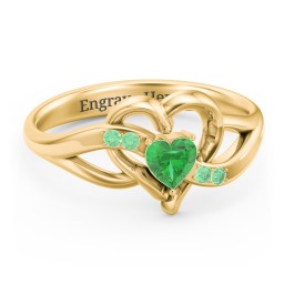 Infinity and Heart Birthstone Ring with Accents in 18K Gold Plated Silver