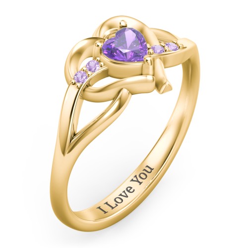 Infinity and Heart Birthstone Ring with Accents – 18K Gold Plated Silver with Amethyst and Amethyst Premium Zirconia