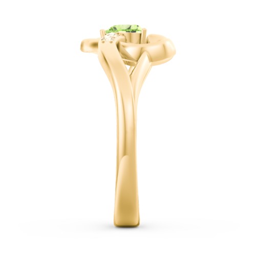 Infinity and Heart Birthstone Ring with Accents – 18K Gold Plated Silver with Peridot and Fancy Yellow Premium Zirconia