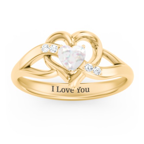 Infinity and Heart Birthstone Ring with Accents – 18K Gold Plated Silver with Opal and White Premium Zirconia