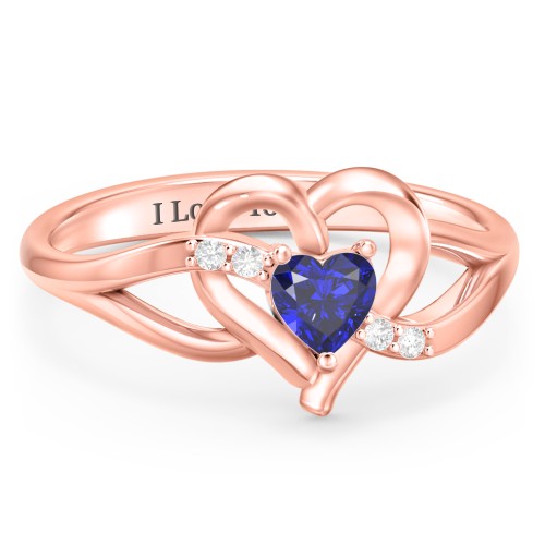 Infinity and Heart Birthstone Ring with Accents – 10K Rose Gold with Blue Sapphire and White Premium Zirconia