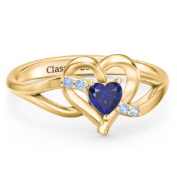 Infinity and Heart Birthstone Ring with Accents in 18K Gold Plated Silver with Blue Sapphire and Fancy Blue Premium Zirconia