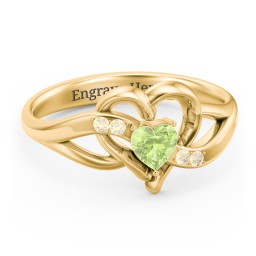Infinity and Heart Birthstone Ring with Accents in 18K Gold Plated Silver with Peridot and Fancy Yellow Premium Zirconia