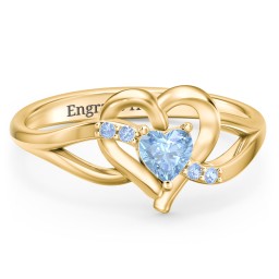 Infinity and Heart Birthstone Ring with Accents in 18K Gold Plated Silver with Blue Topaz and Fancy Blue Premium Zirconia