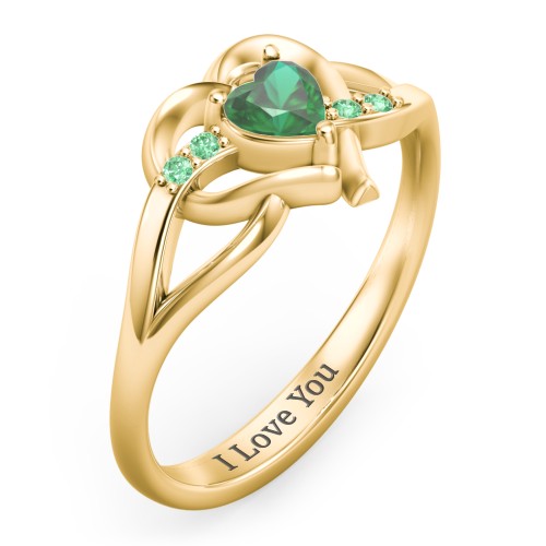 Infinity and Heart Birthstone Ring with Accents – 18K Gold Plated Silver with Emerald and Green Premium Zirconia