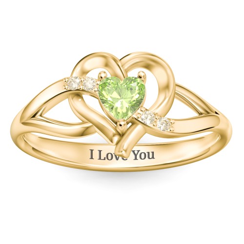 Infinity and Heart Birthstone Ring with Accents – 18K Gold Plated Silver with Peridot and Fancy Yellow Premium Zirconia