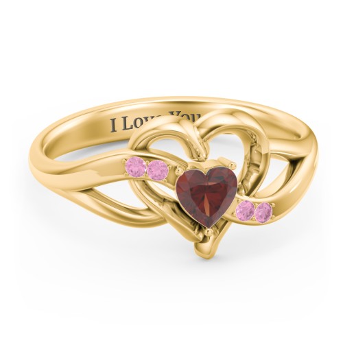 Infinity and Heart Birthstone Ring with Accents – 18K Gold Plated Silver with Garnet and Red Premium Zirconia