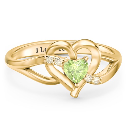 Infinity and Heart Birthstone Ring with Accents – 18K Gold Plated Silver with Peridot and Fancy Yellow Premium Zirconia