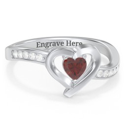 Falling For You Accented Heart Ring in 925 Sterling Silver with Garnet, White Premium Zirconia, Red Premium Zirconia, and Amethyst