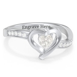 Falling For You Accented Heart Ring in 925 Sterling Silver with Cubic Zirconia, White Premium Zirconia, Red Premium Zirconia, and Amethyst
