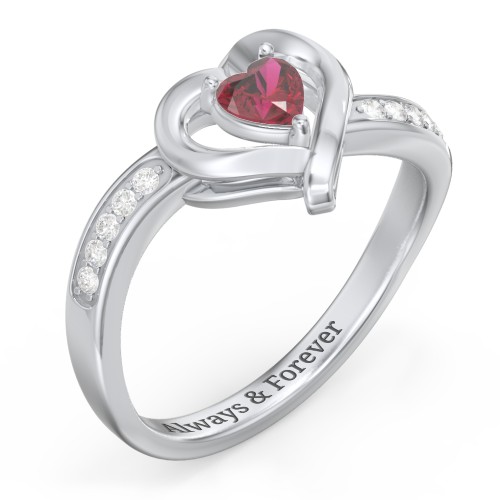 Falling For You Accented Heart Ring – Sterling Silver with Ruby and White Premium Zirconia