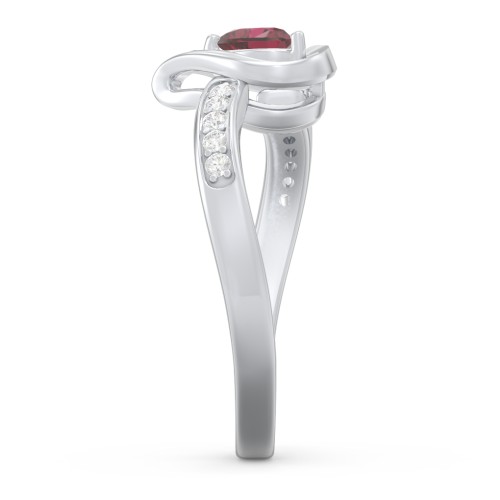 Falling For You Accented Heart Ring – Sterling Silver with Ruby and White Premium Zirconia