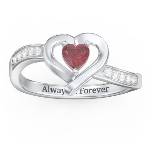 Falling For You Accented Heart Ring – Sterling Silver with Ruby and White Premium Zirconia