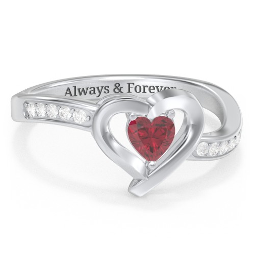 Falling For You Accented Heart Ring – Sterling Silver with Ruby and White Premium Zirconia