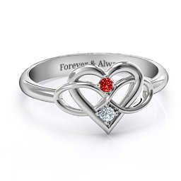 Together Forever Two-Stone Ring in 925 Sterling Silver with Garnet and Cubic Zirconia