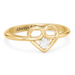 Forget Me Knot Heart Infinity Ring in 18K Gold Plated Silver with Lab Diamond