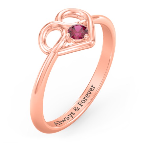 Forget Me Knot Heart Infinity Ring – 10K Rose Gold with Ruby