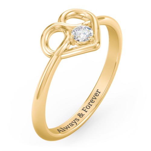 Forget Me Knot Heart Infinity Ring – 18K Gold Plated Silver with Lab Diamond