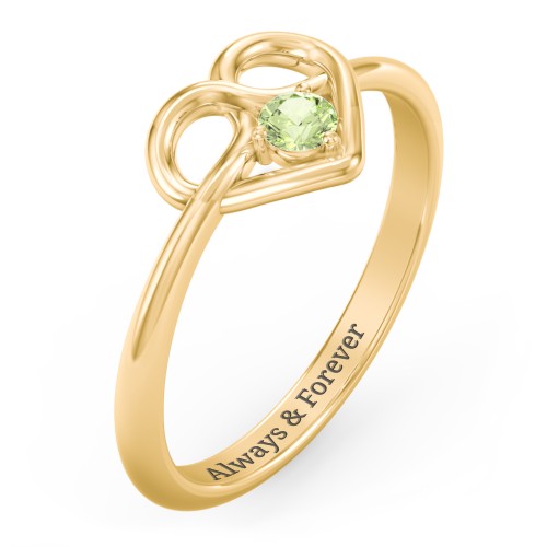 Forget Me Knot Heart Infinity Ring – 18K Gold Plated Silver with Peridot