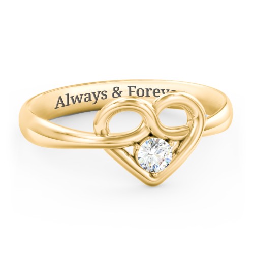 Forget Me Knot Heart Infinity Ring – 10K Yellow Gold with Cubic Zirconia