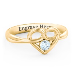 Forget Me Knot Heart Infinity Ring in 18K Gold Plated Silver with Aquamarine