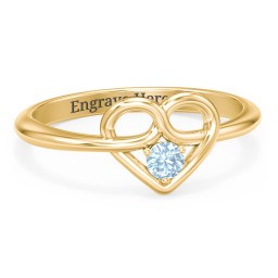 Forget Me Knot Heart Infinity Ring in 18K Gold Plated Silver with Blue Topaz