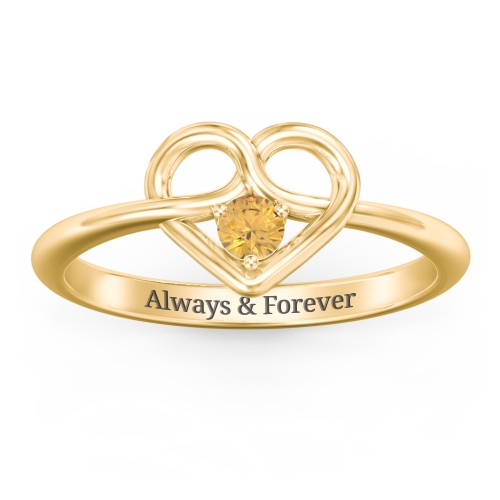 Forget Me Knot Heart Infinity Ring – 18K Gold Plated Silver with Citrine