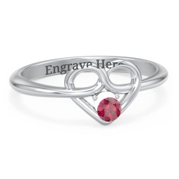 Forget Me Knot Heart Infinity Ring in 925 Sterling Silver with Ruby