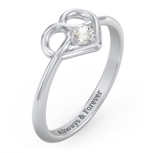 Forget Me Knot Heart Infinity Ring – Sterling Silver with Cubic Zirconia