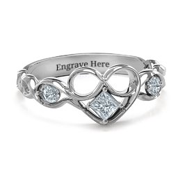 Shimmering Infinity Princess Stone Heart Ring in 925 Sterling Silver with Cubic Zirconia
