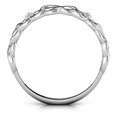 Two-Stone Interwoven Infinity Ring – Sterling Silver with Diamond