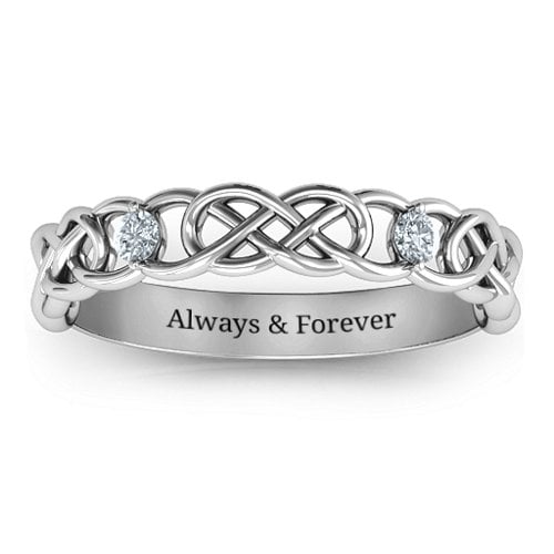 Two-Stone Interwoven Infinity Ring – Sterling Silver with Diamond