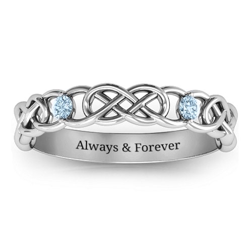 Two-Stone Interwoven Infinity Ring – Sterling Silver with Aquamarine