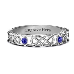 Two-Stone Interwoven Infinity Ring in 925 Sterling Silver with Blue Sapphire