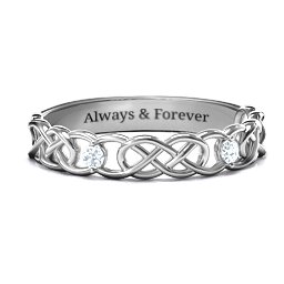 Two-Stone Interwoven Infinity Ring in 925 Sterling Silver with Cubic Zirconia
