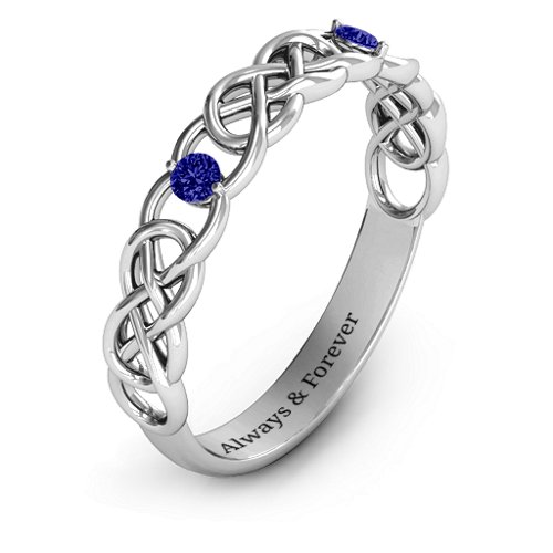 Two-Stone Interwoven Infinity Ring – Sterling Silver with Blue Sapphire