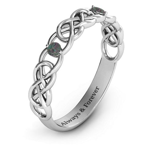Two-Stone Interwoven Infinity Ring – Sterling Silver with Alexandrite