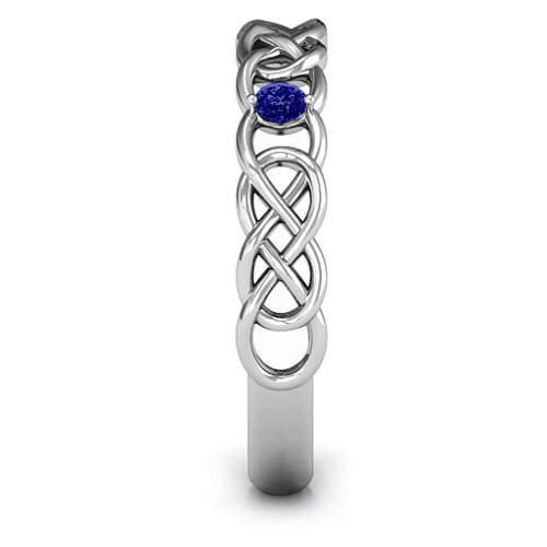 Two-Stone Interwoven Infinity Ring – Sterling Silver with Blue Sapphire