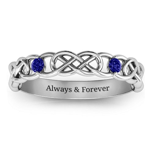 Two-Stone Interwoven Infinity Ring – Sterling Silver with Blue Sapphire