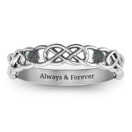 Two-Stone Interwoven Infinity Ring – Sterling Silver with Alexandrite