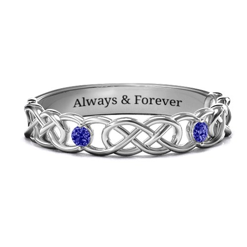 Two-Stone Interwoven Infinity Ring – Sterling Silver with Blue Sapphire